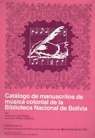Waldemar Axel Roldán: Catálogo de manuscritos de música colonial de la Biblioteca Nacional de Bolivia. Haga un clic con el ratón para ampliar la imagen.